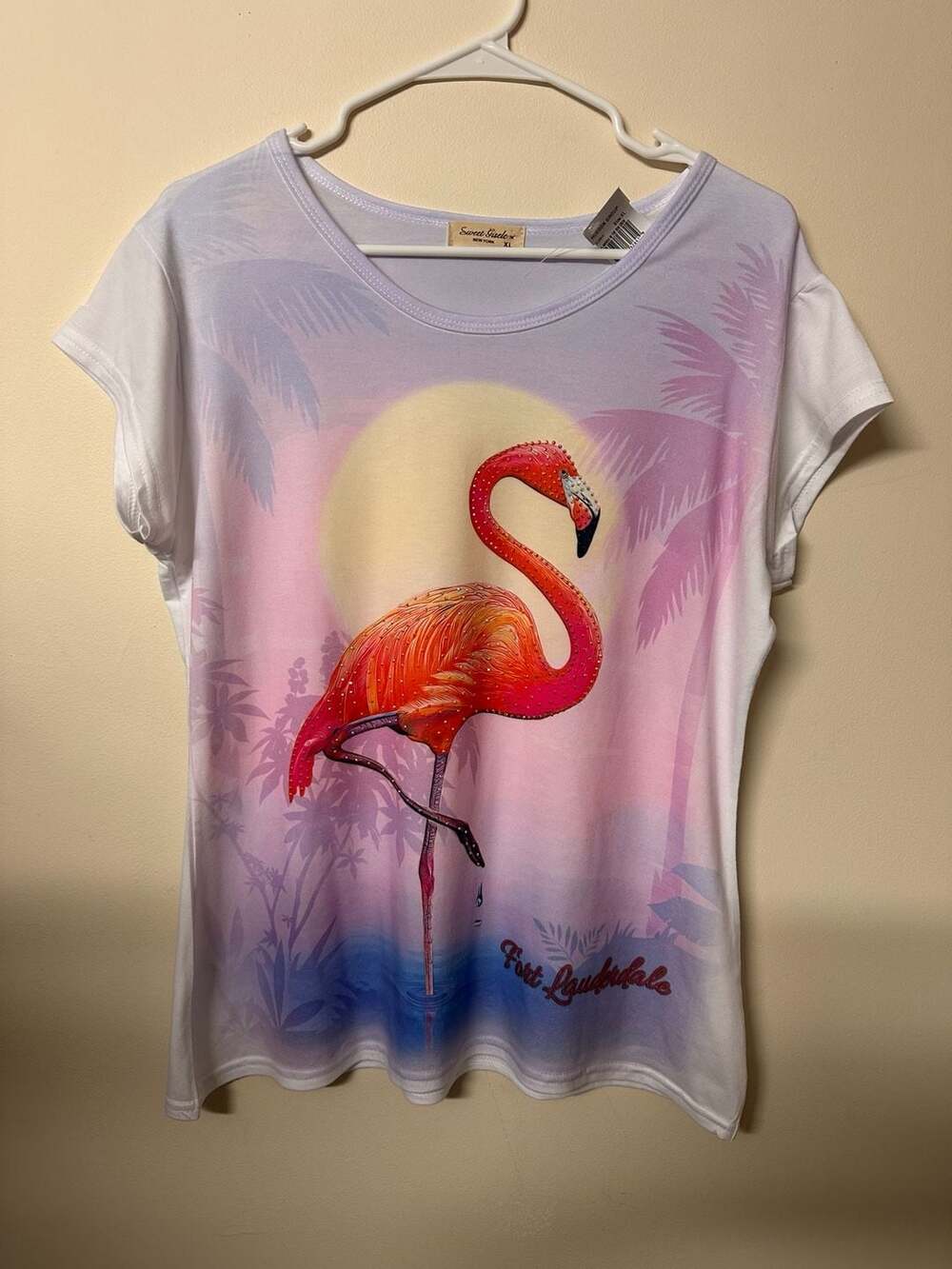 Sweet Gisele New York Flamingo in the Sun Fort Lauderdale Graphic T-Shirt XL